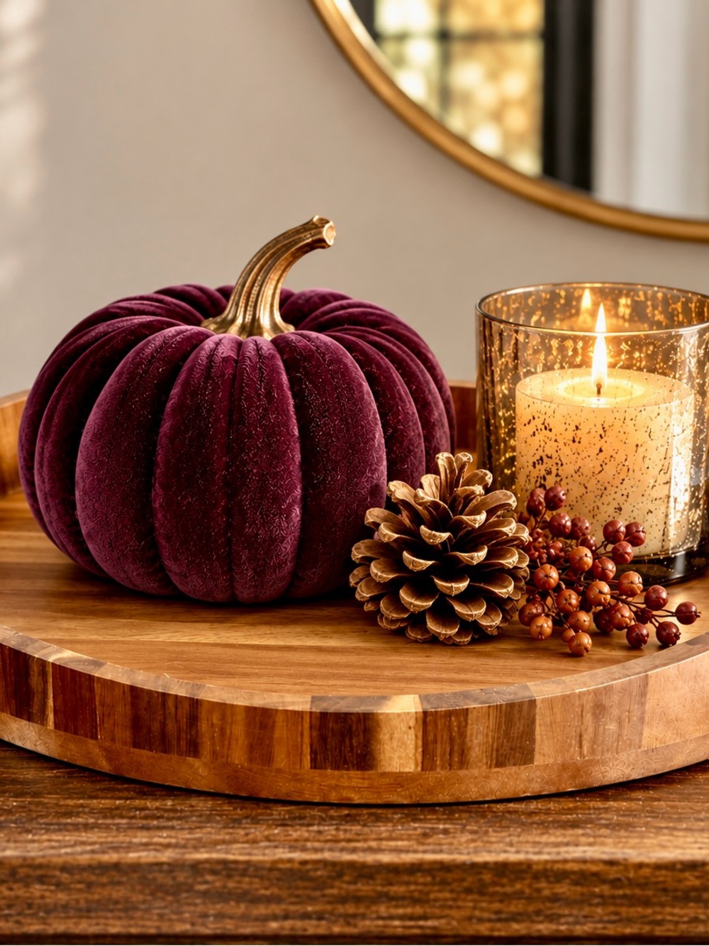 Oval Round Acacia Wood Decorative Serving Tray • 16.5” x 12.5”